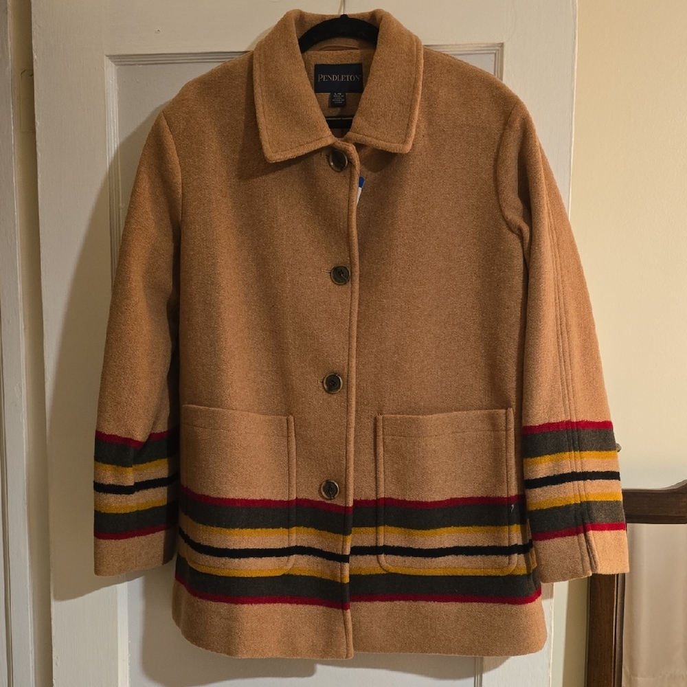 Pendleton Women's Camel Striped Pea Coat